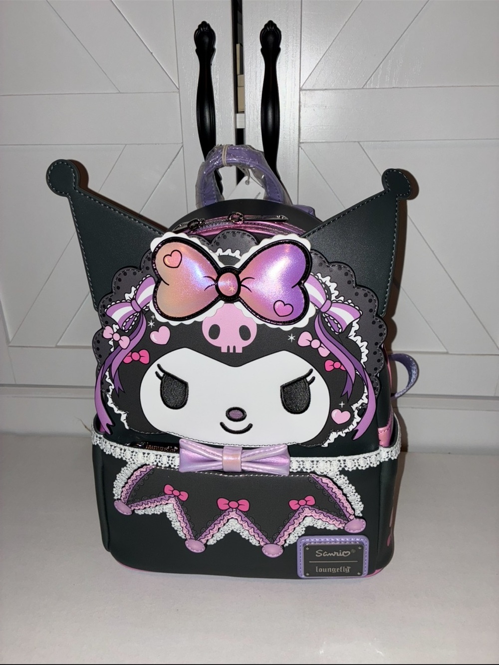 Loungefly Kuromi Black with Pink and Purple Accent Mini Backpack